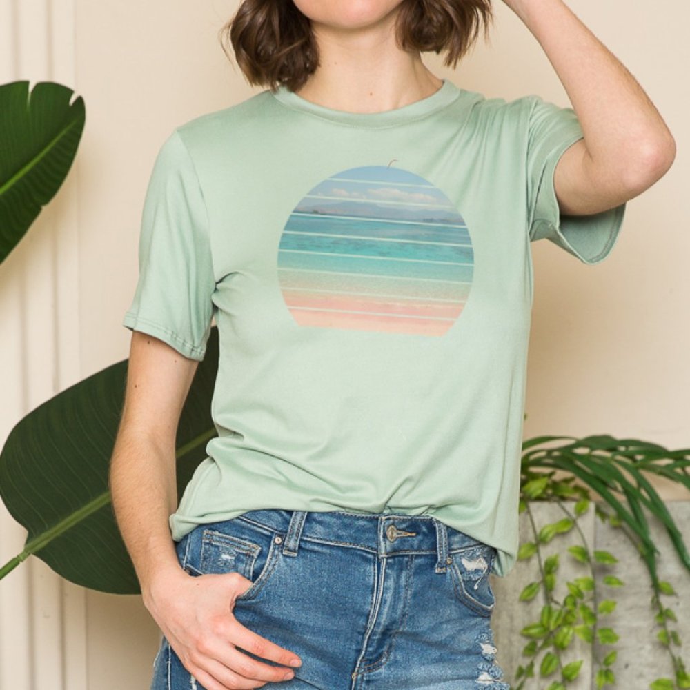 BASIC T-SHIRT WITH ROUND BEACH PRINT